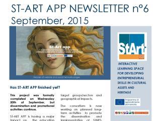 ST-ART APP: NEWSLETTER N°6 – September, 2015